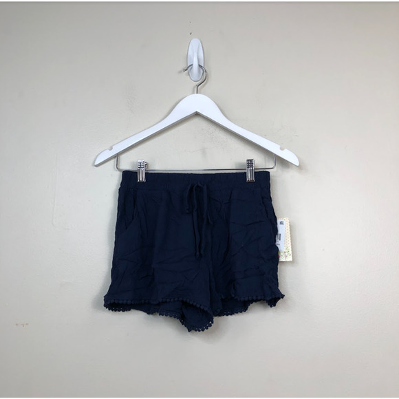 Be Bop Junior's Pull-On Mid-Rise Swingy Casual Pom-Pom Shorts Navy XS, $24 NWT - Picture 2 of 3